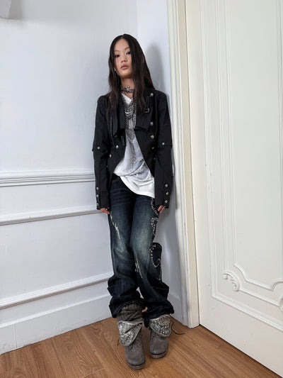 Flared Diamond-ripped Jeans DOU0123