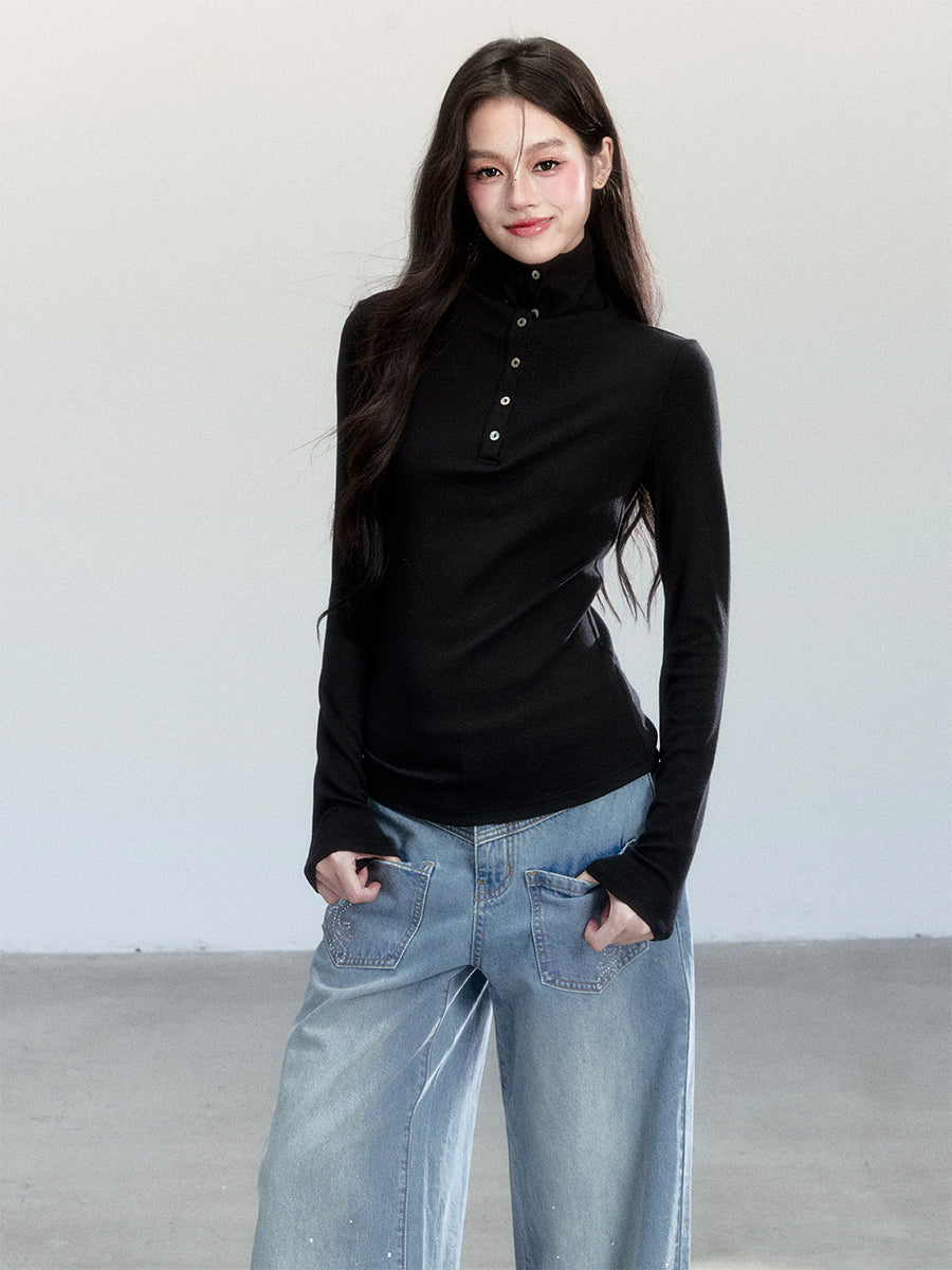 Simple High Neck Long Sleeves T-shirt FRA0457