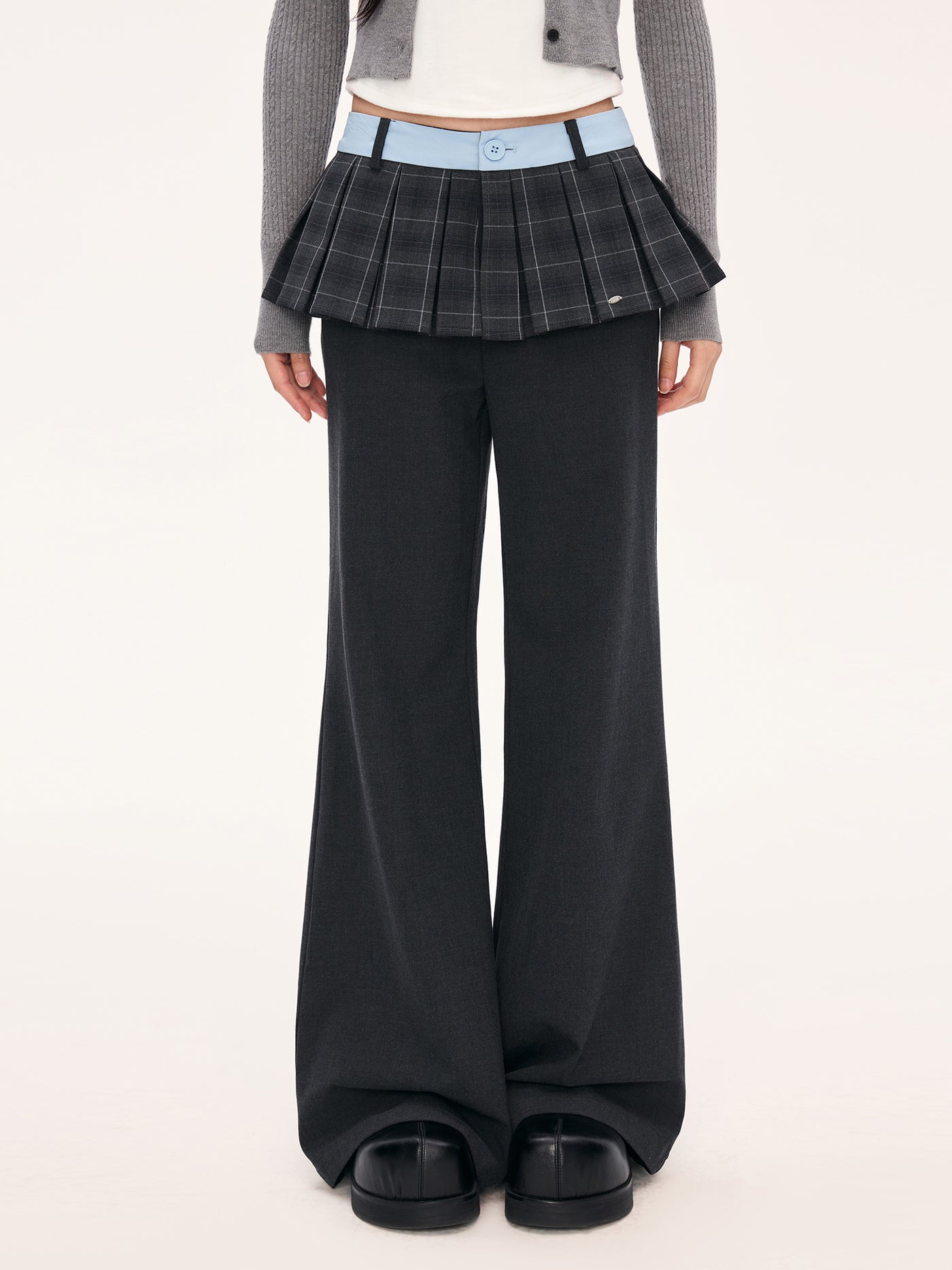 High-Waisted Design Plaid Skirt Flared Pants WEE0074