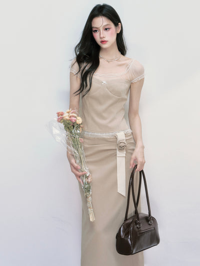 Puff Sleeve Top/Pleated Skirt FRA0405
