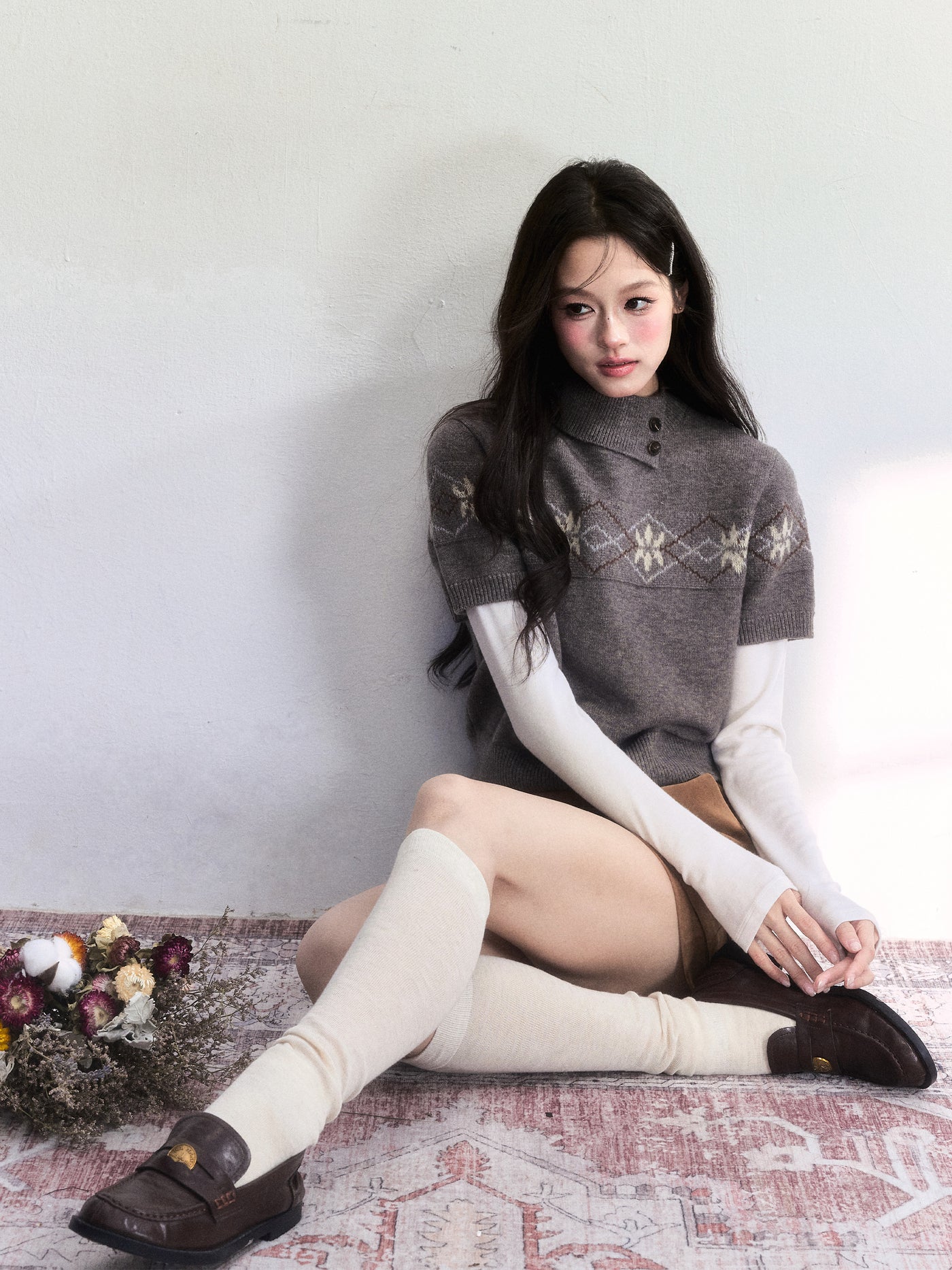 Nordic Design Jacquard Short Sleeve Sweater FRA0502