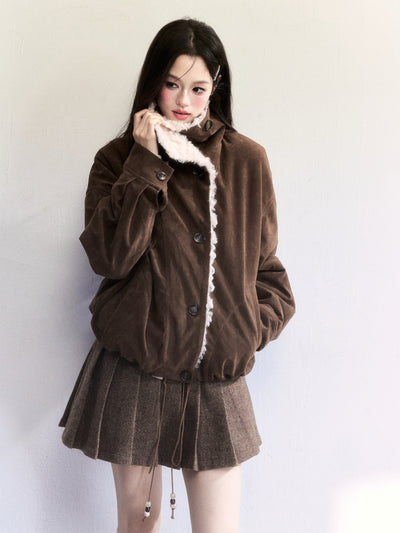 Brown Suede Plush Thick Lapel Coat FRA0500