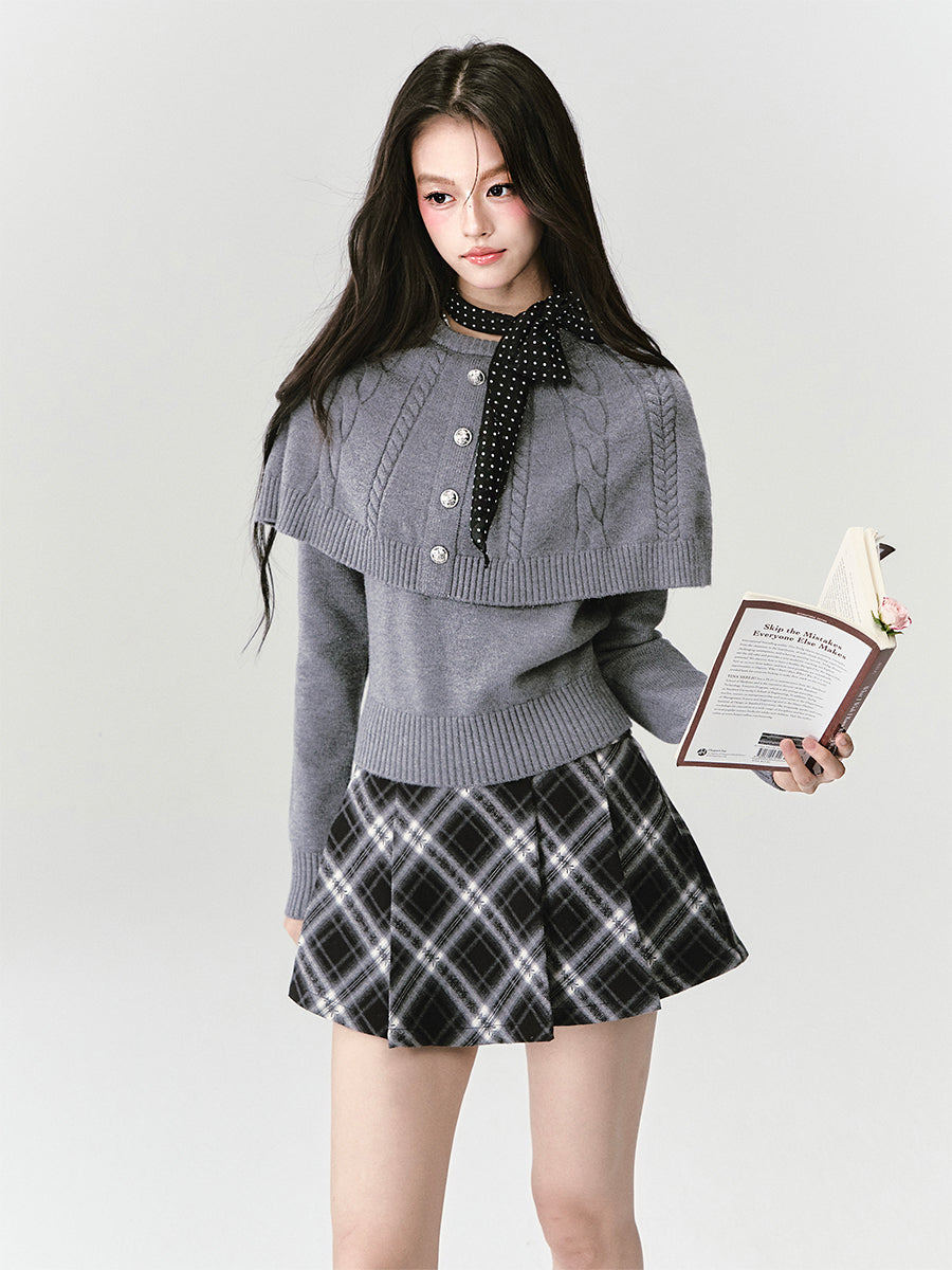 Gray Cape Cable Knitted Top FRA0435