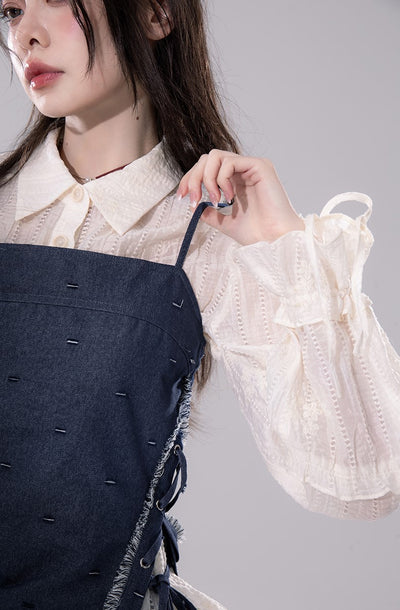 Blue Ripped Suspender Top+Skirt COT0262
