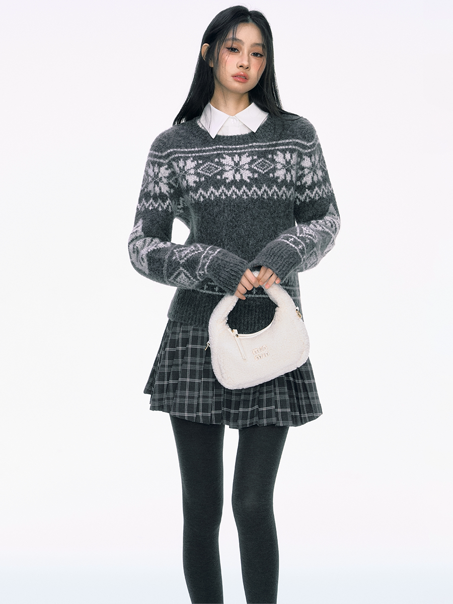 Dark Gray Fair Isle Knitted Sweater PUN0029