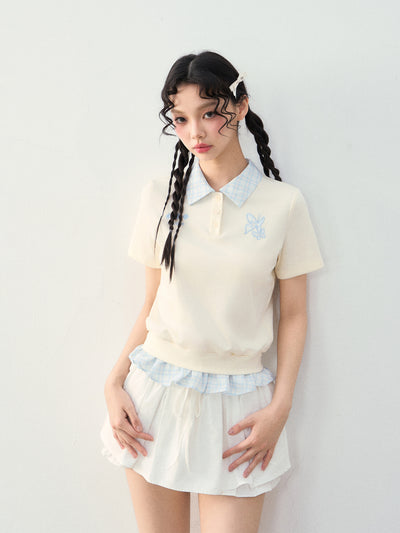Patch Embroidered Plaid Polo T-shirt NTO0228