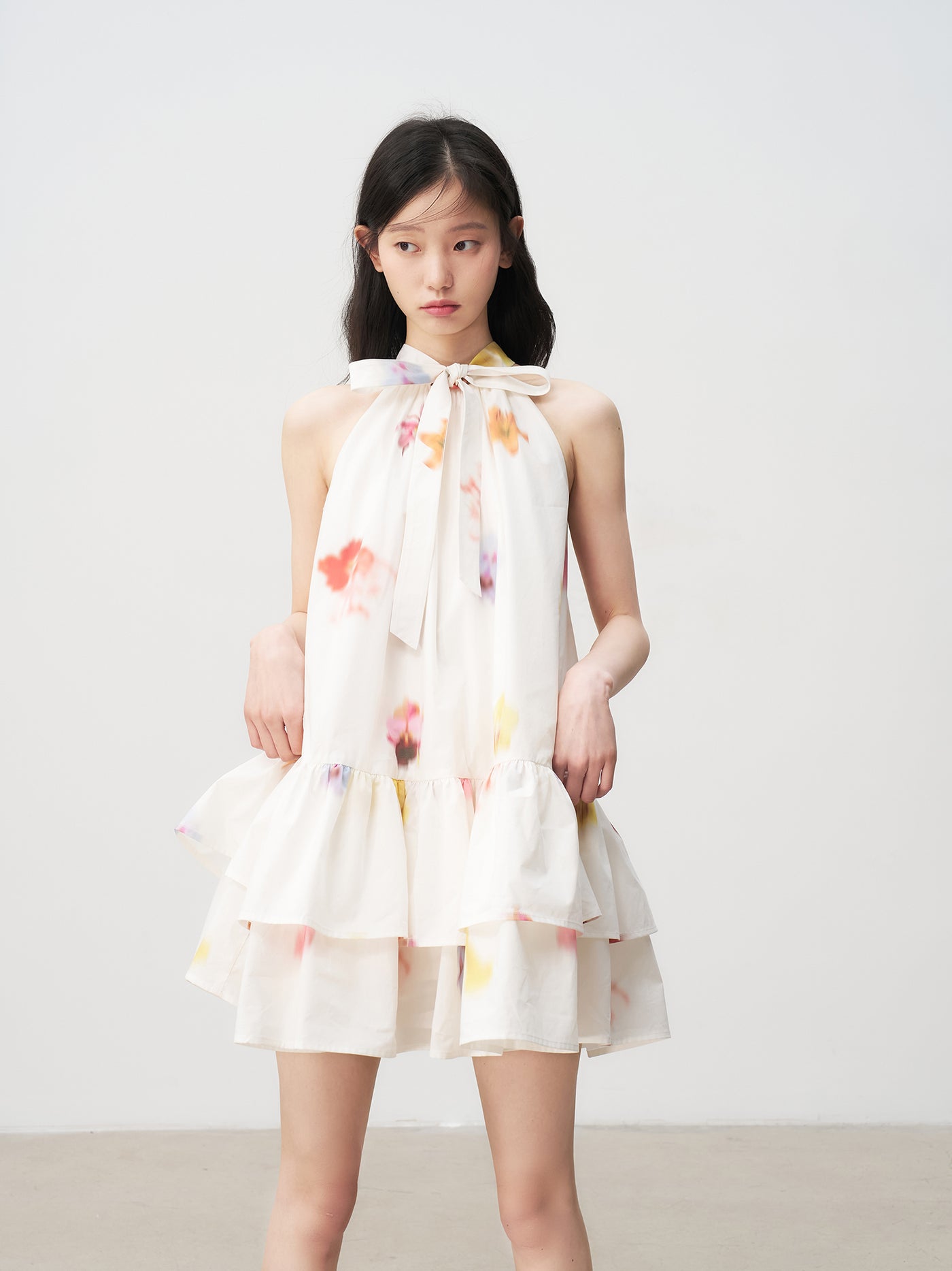 Floral Bow Double-layered Dress REC0074