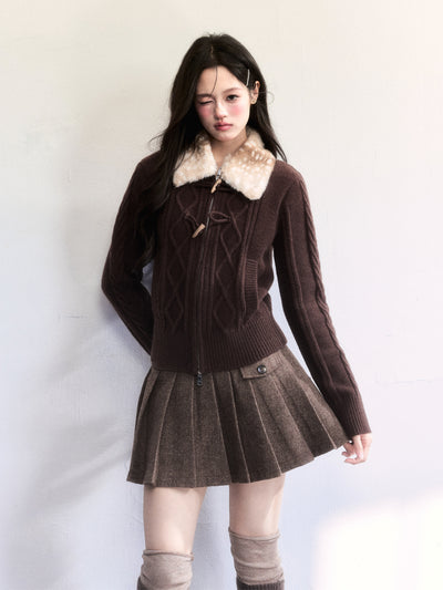 Horn Button Retro Cable Knit Cardigan FRA0498
