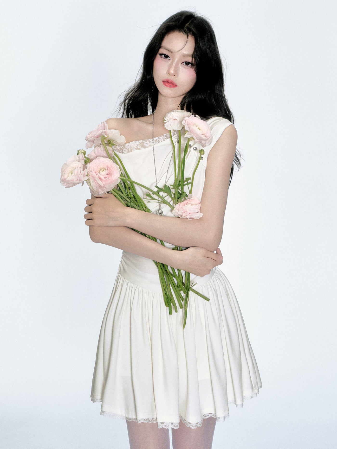 Off-shoulder Lace White Dress FRA0363