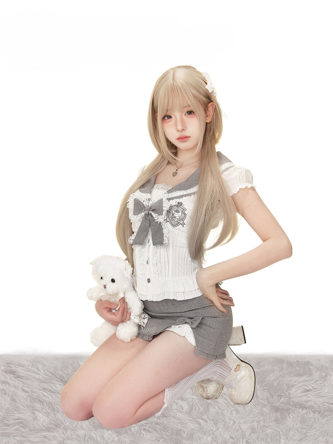 White Sailor Collar Shirt/Skirt SER0143