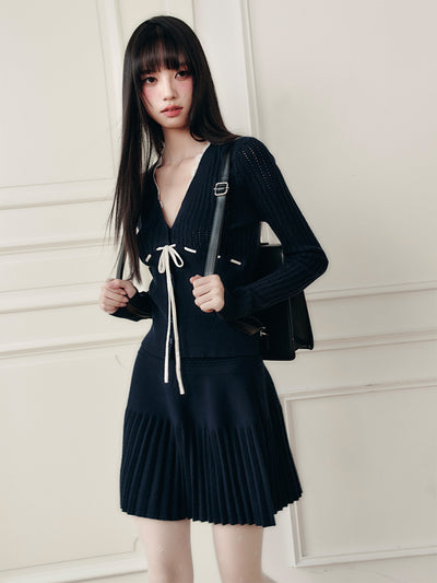 Cable Knit Cardigan/Pleated Skirt FRA0430