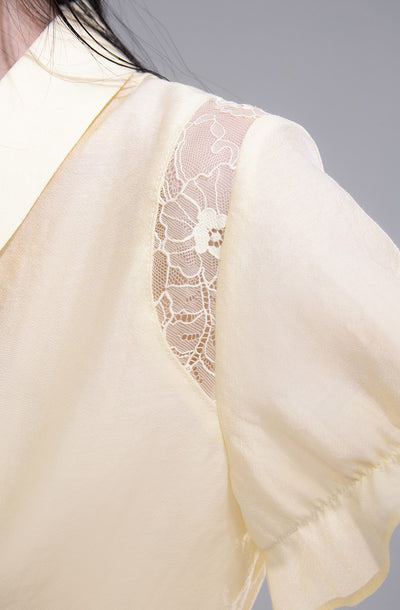 Yellow Lace Stitching Shirt COT0265