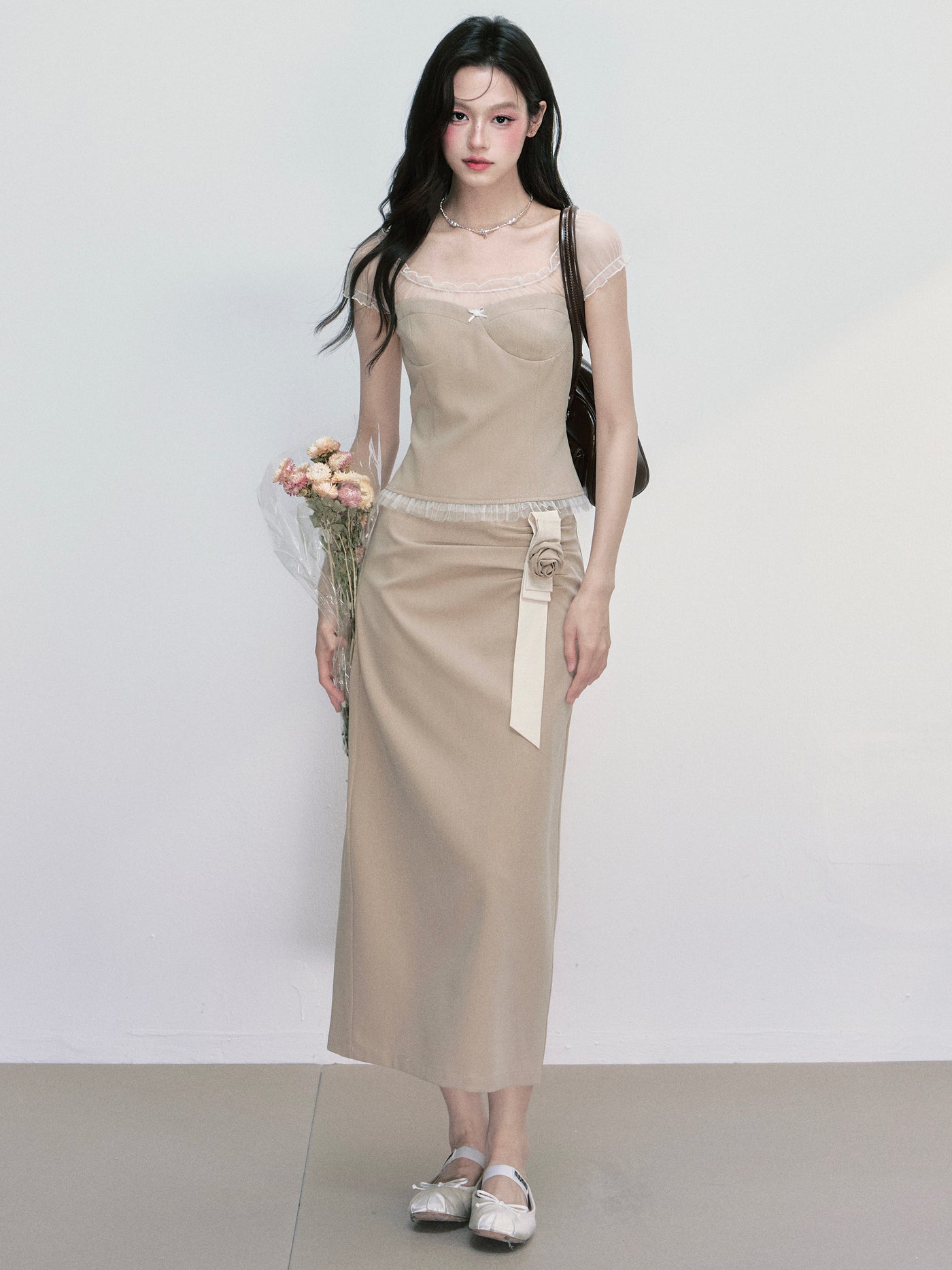 Puff Sleeve Top/Pleated Skirt FRA0405