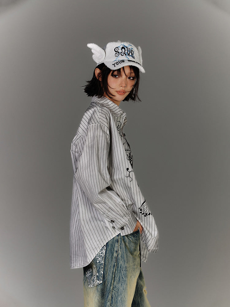 Graffiti Loose Striped Shirt/Camisole KIN0145