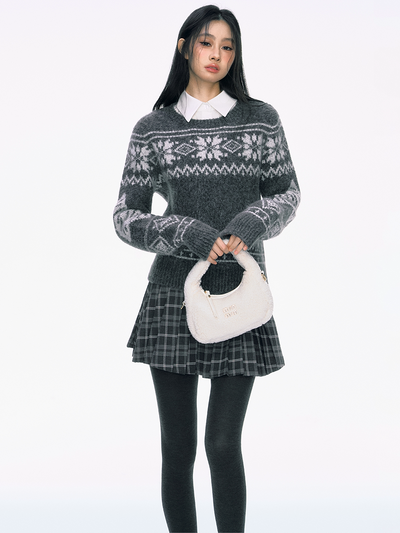 Dark Gray Fair Isle Knitted Sweater PUN0029