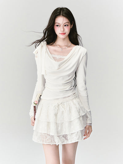 Cream Lace Swing Neck Top/Lace Cake Skirt FRA0410