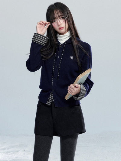 Plaid Patchwork Hooded Cardigan FRA0480