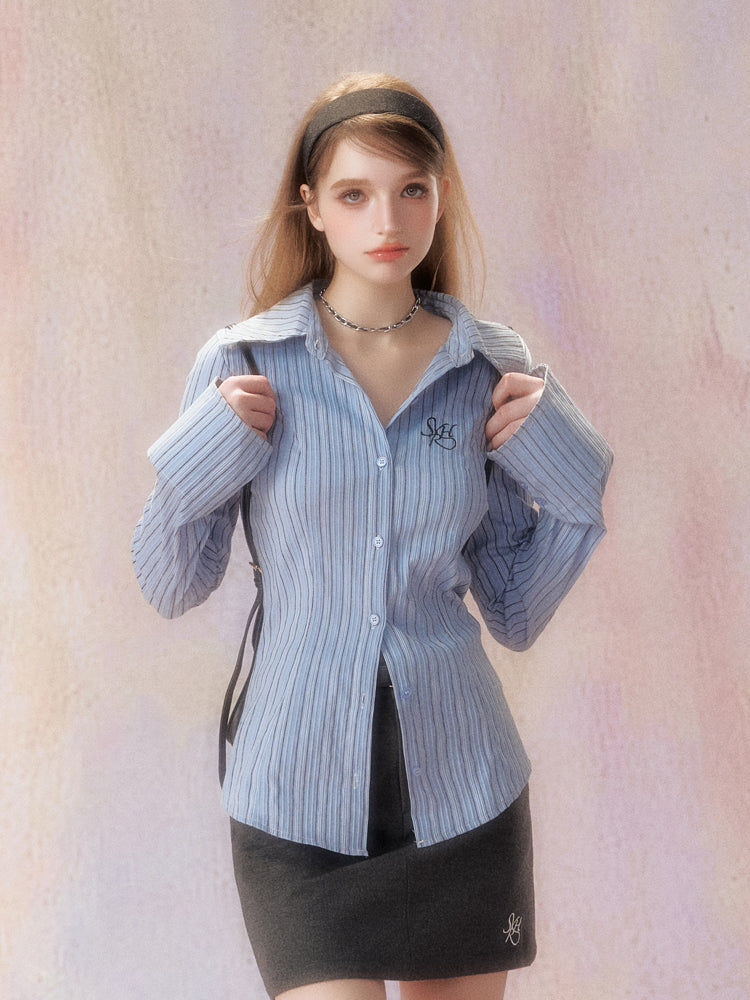 Embroidered Logo Stripes Slim Shirt SPE0001