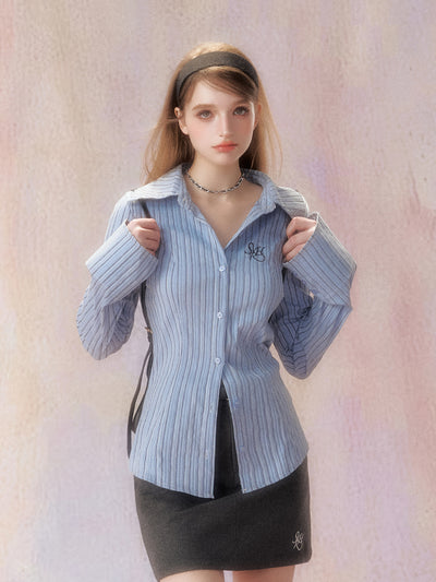 Embroidered Logo Stripes Slim Shirt SPE0001