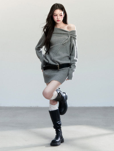 Velvet Draped Off-shoulder Knitted Dress FRA0461