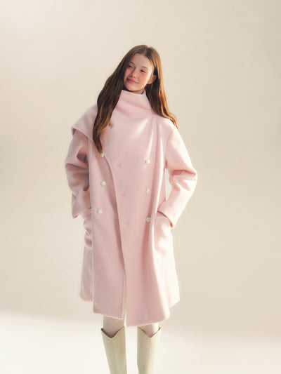 Pink Wool Scarf Silhouette Medium Coat REC0060