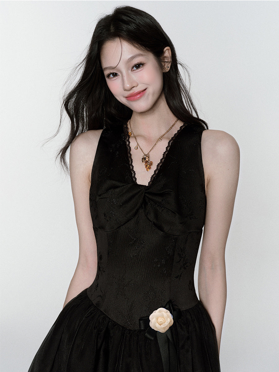 Black Elegant V-neck Dress FRA0377