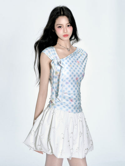 Blue and White Plaid T-shirt FRA0365