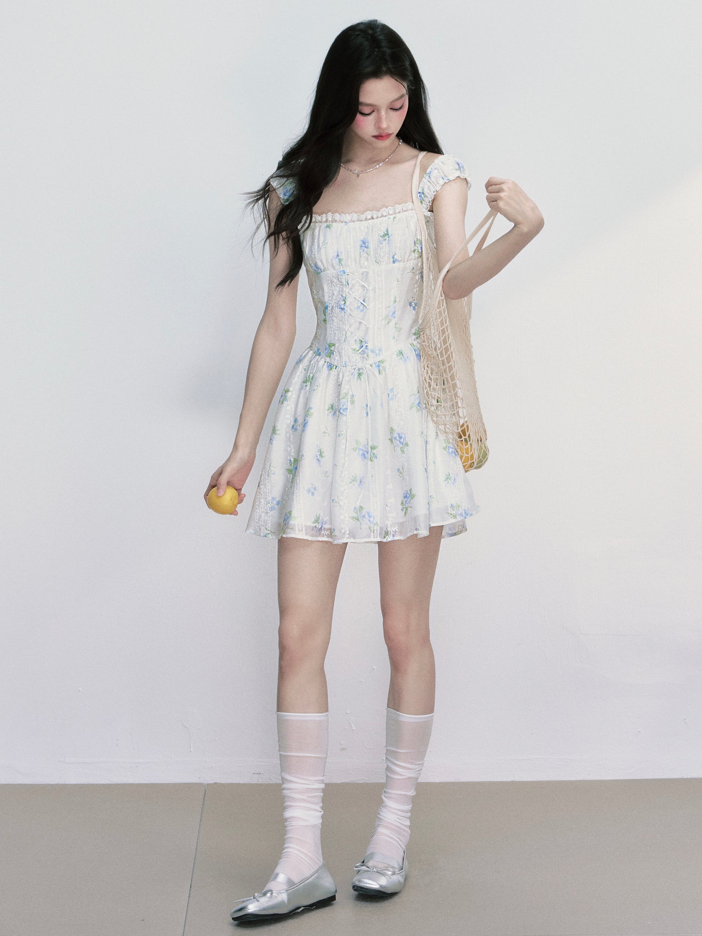Floral Square Neck Suspenders Dress FRA0403
