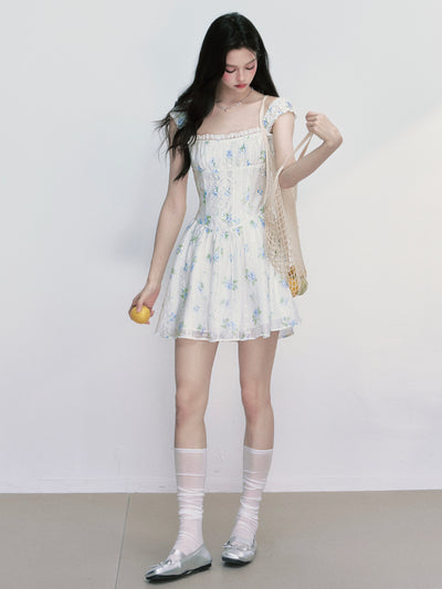 Floral Square Neck Suspenders Dress FRA0403