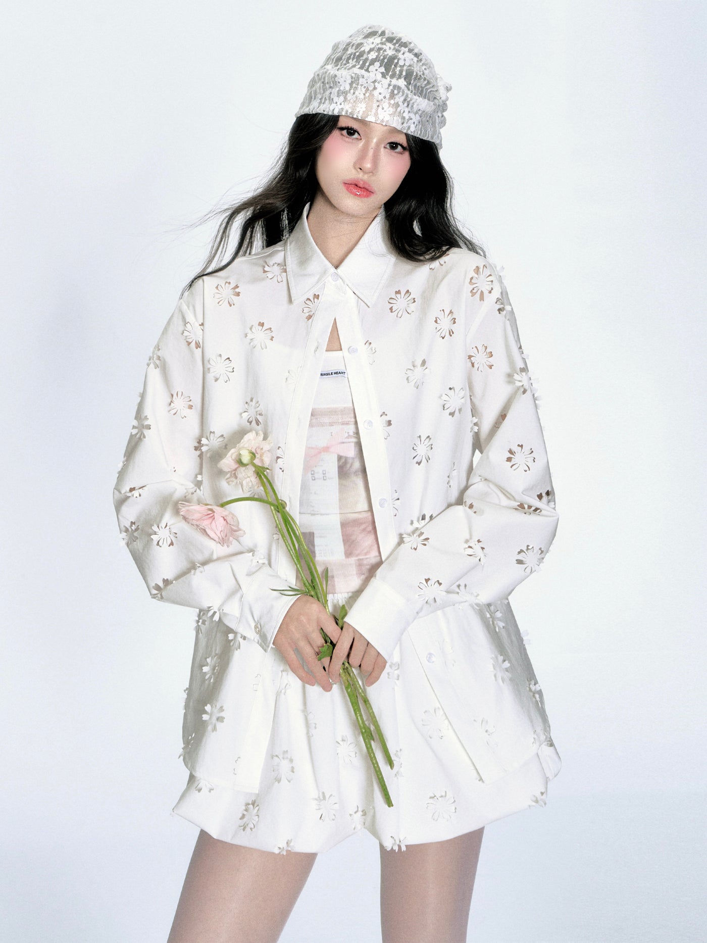 Flower Hollow Cut Shirt/Skirt/Camisole FRA0348