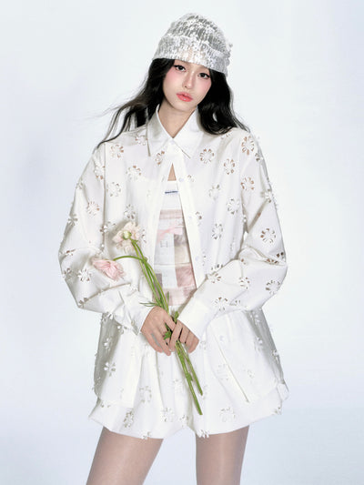 Flower Hollow Cut Shirt/Skirt/Camisole FRA0348