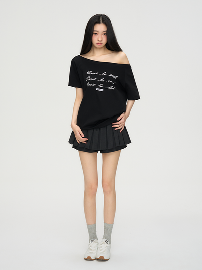 Letter Print One-shoulder Casual T-shirt PUN0070
