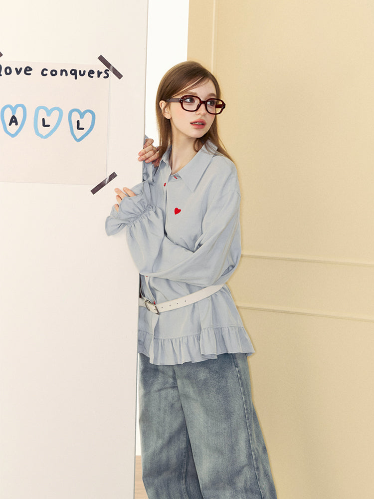Love Embroidered Red Button Shirt/Belt SPE0050