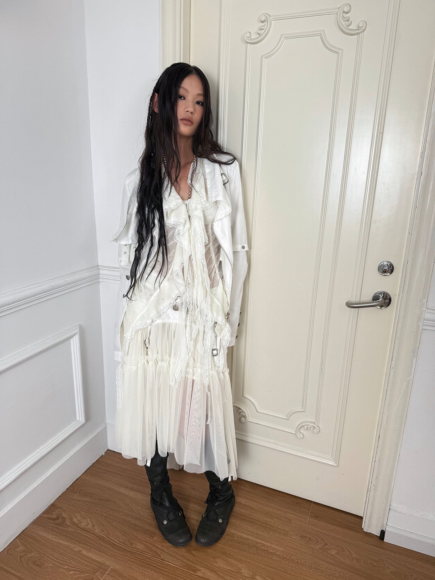 Lace Mesh Pleated Cake Layered Skirt DOU0130