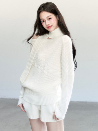 One Shoulder Scarf Sweater/Shorts FRA0456
