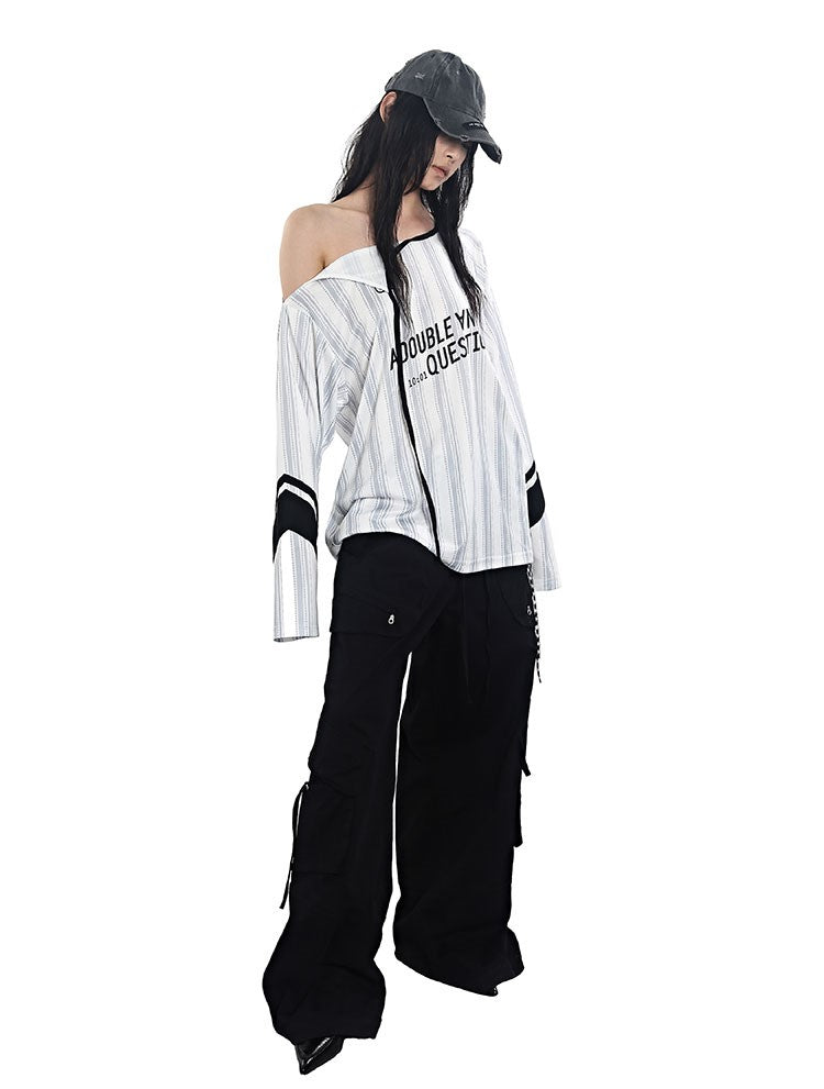 Stripes Lace-up Jersey T-shirt ANY0091