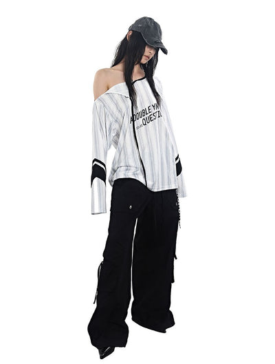 Stripes Lace-up Jersey T-shirt ANY0091