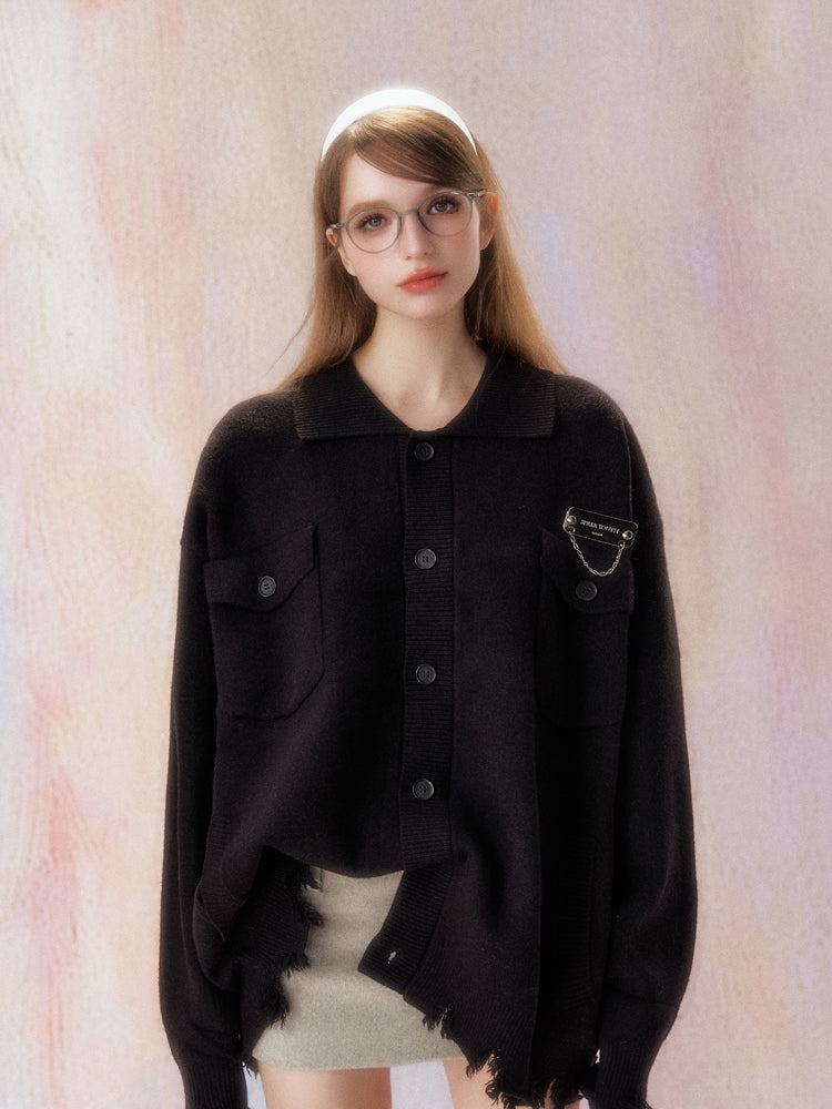 Black Loose Kknitted Cardigan SPE0016