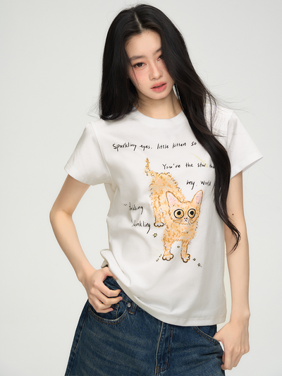 Kitten Print Casual Short-sleeved T-shirt PUN0071