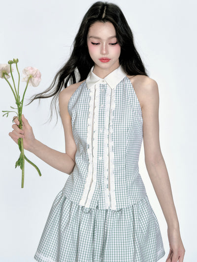 Mint Green Plaid Top/Tutu Skirt FRA0343