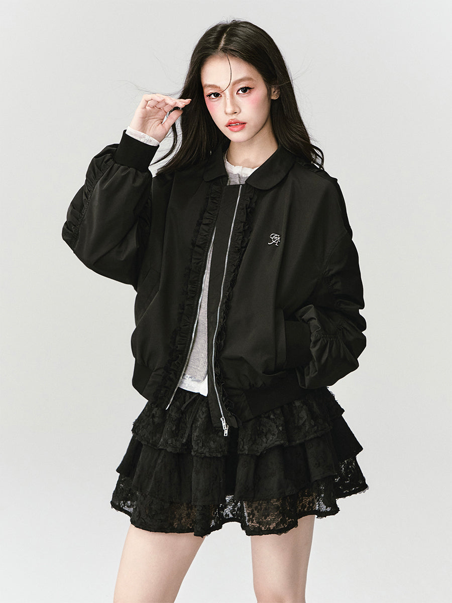 Black Lace Lapel Jacket FRA0434