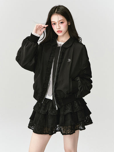 Black Lace Lapel Jacket FRA0434