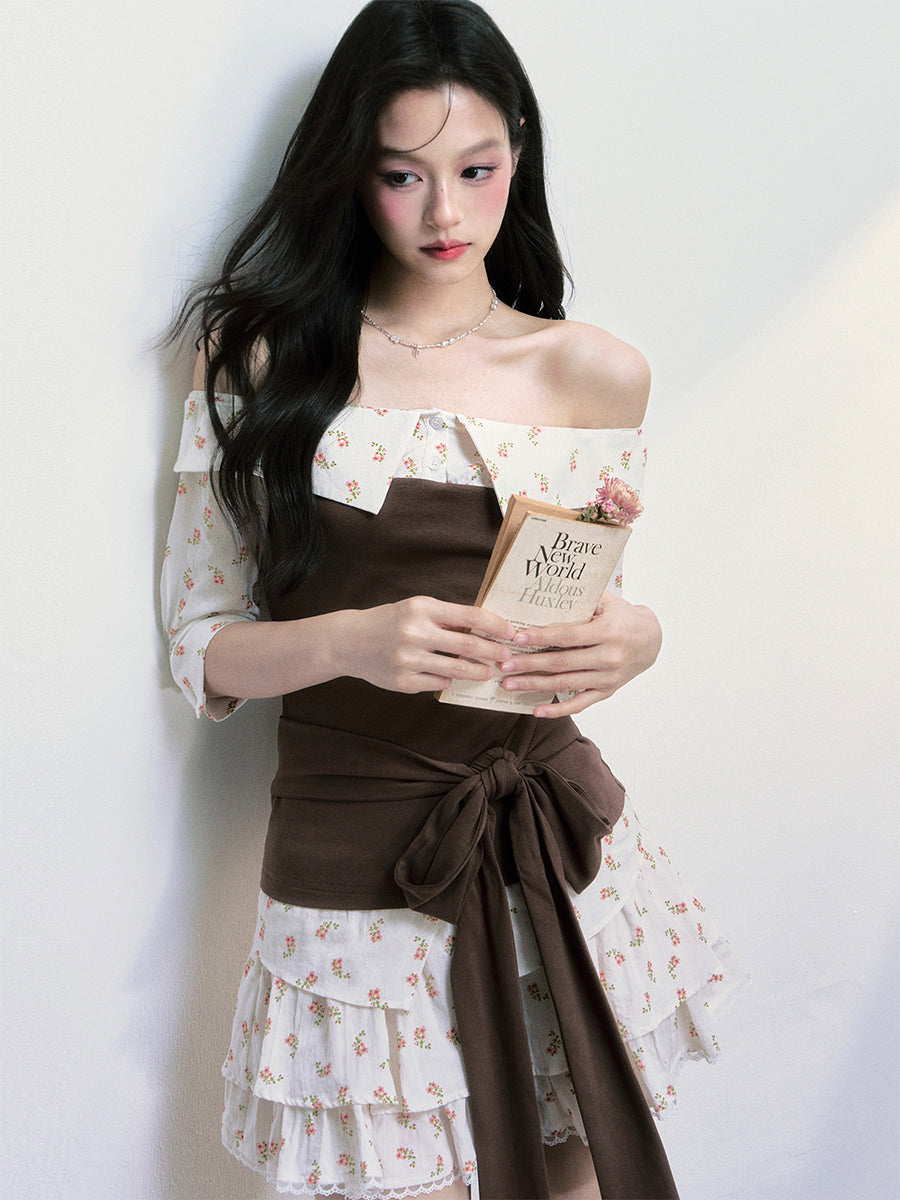 Floral Tie-strap One-shoulder Top/Skirt FRA0394