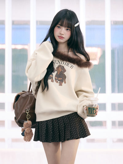 American Retro Print Off-Shoulder Sweatshirt WEE0076