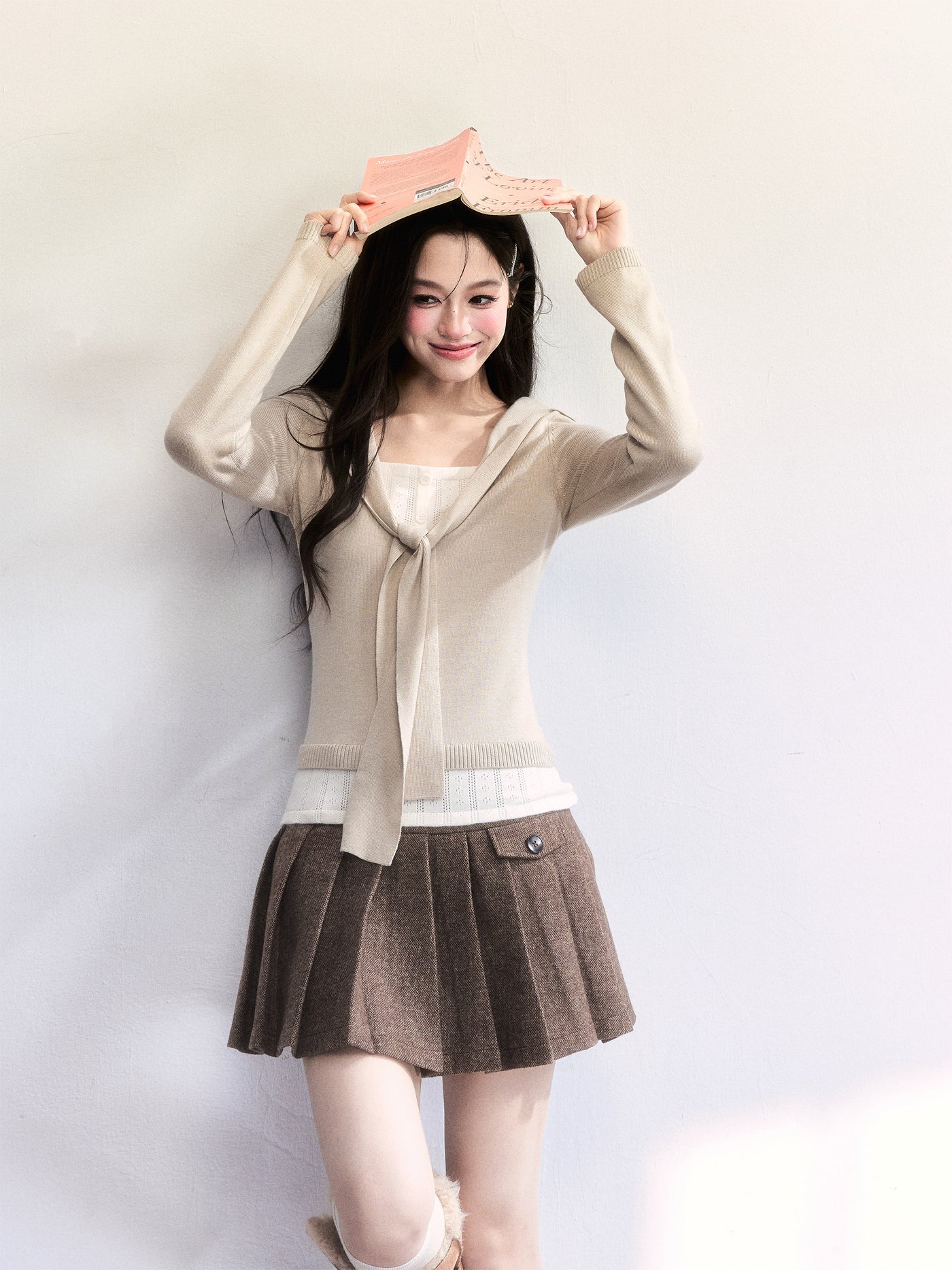 Fake Two Piece Tie Short Sweater FRA0507