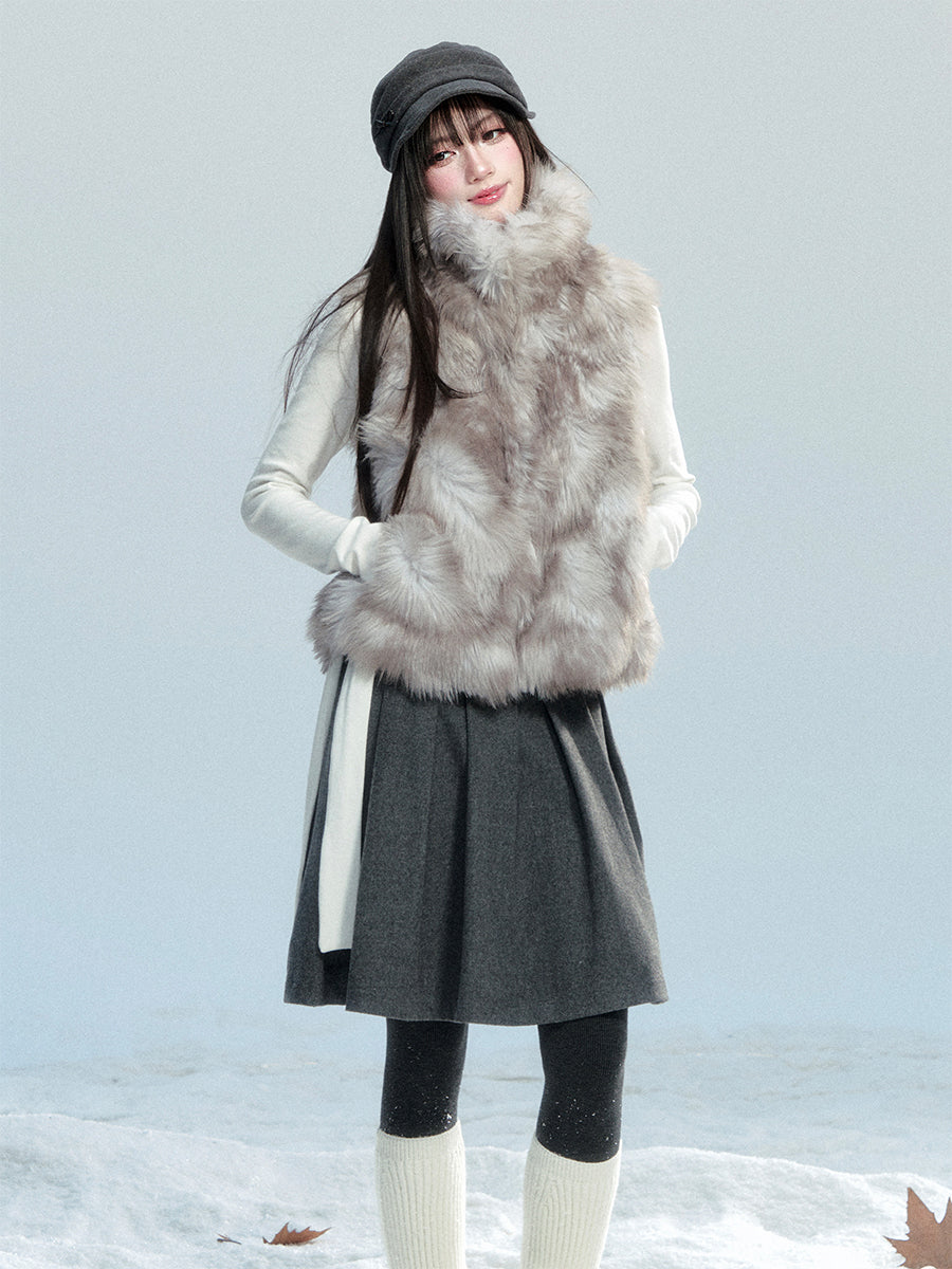 Gray Cloud-patterned Eco-friendly Fur Vest FRA0469