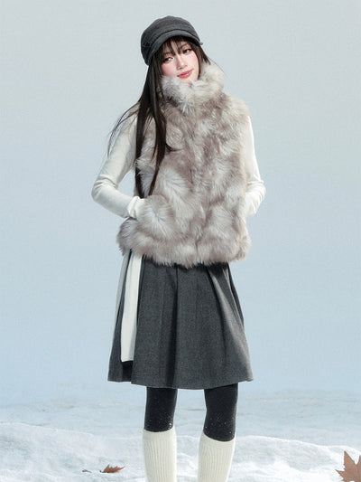 Gray Cloud-patterned Eco-friendly Fur Vest FRA0469