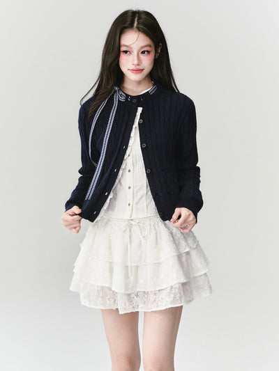 Plaid Bow Sweater Cardigan FRA0429