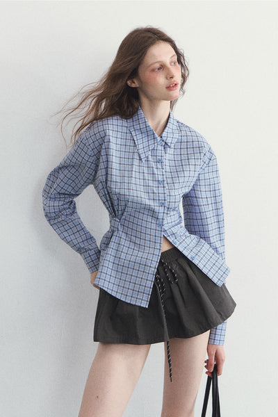 Irregular Collar Blue Plaid Shirt SPE0101