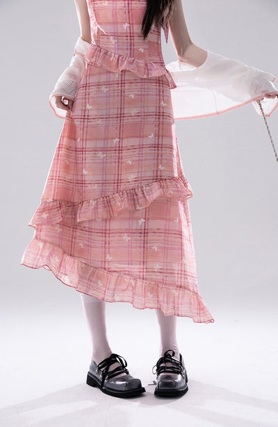 Check Butterfly Print Dress COT0260